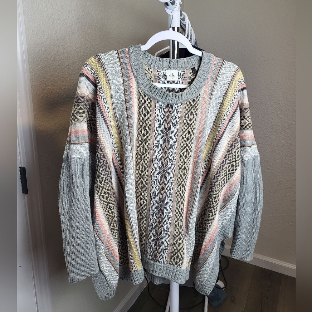 Cabi Fair Island Poncho Knit Grandma Multicolor Boxy Sweater xs
